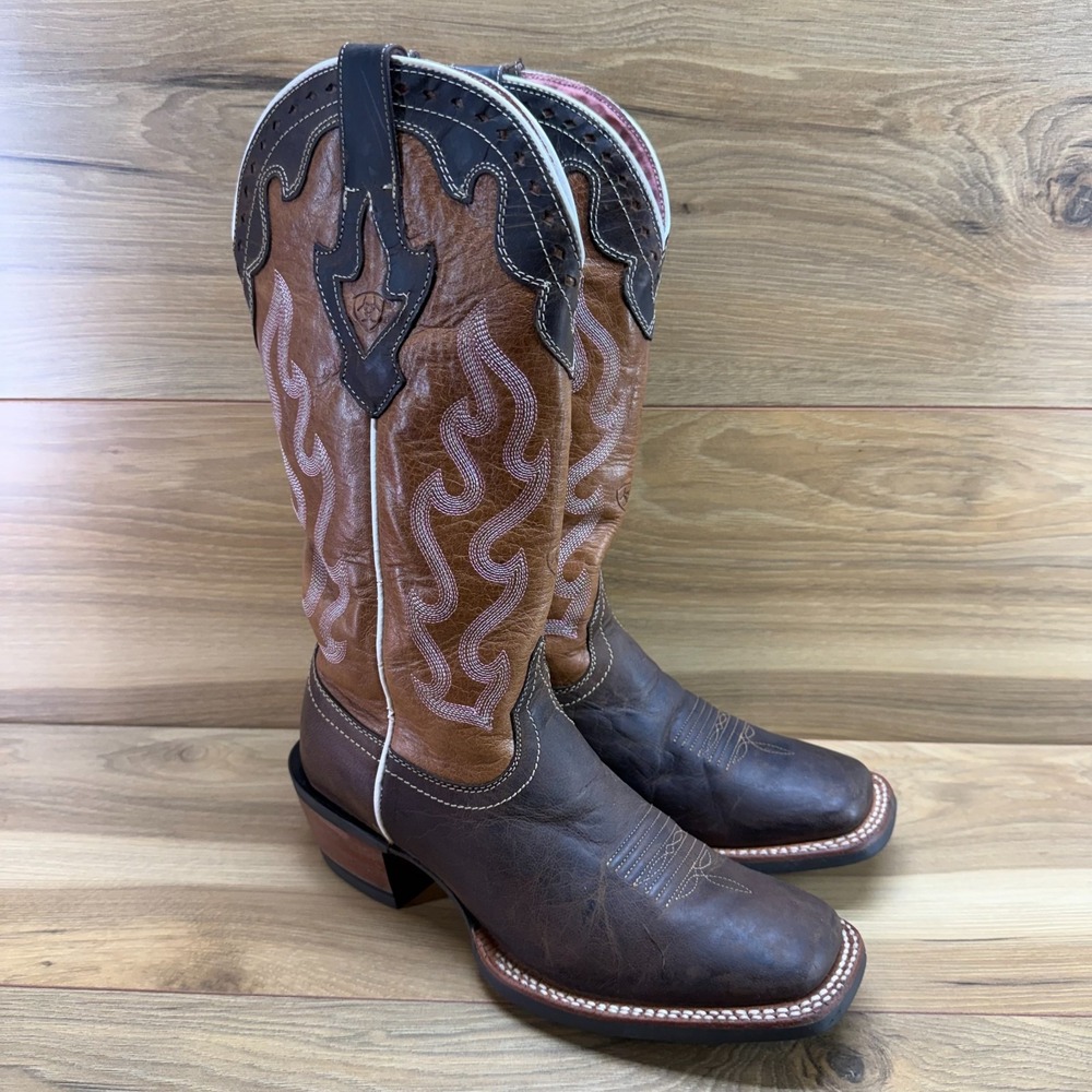 ARIAT Crossfire Caliente Western Boot Womens 7.5 B Brown Pink Square Toe Cowgirl - Picture 3 of 12